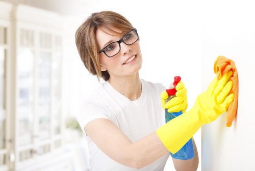 Cleaner preparing safe equipment and workspace